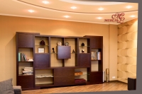 Сучасні гірка стелаж в залі. Виконана із шпону Венге. Фурнітура BLUM