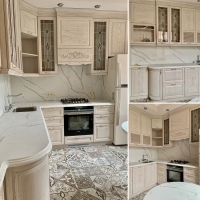 Класична кухня.Фасади масив ясена,фурнітура Blum,стільница Кварцит 