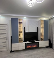 Зона ТВ з каміном. МДФ фарбований. ДСП Kronospan. Фурнітура Blum